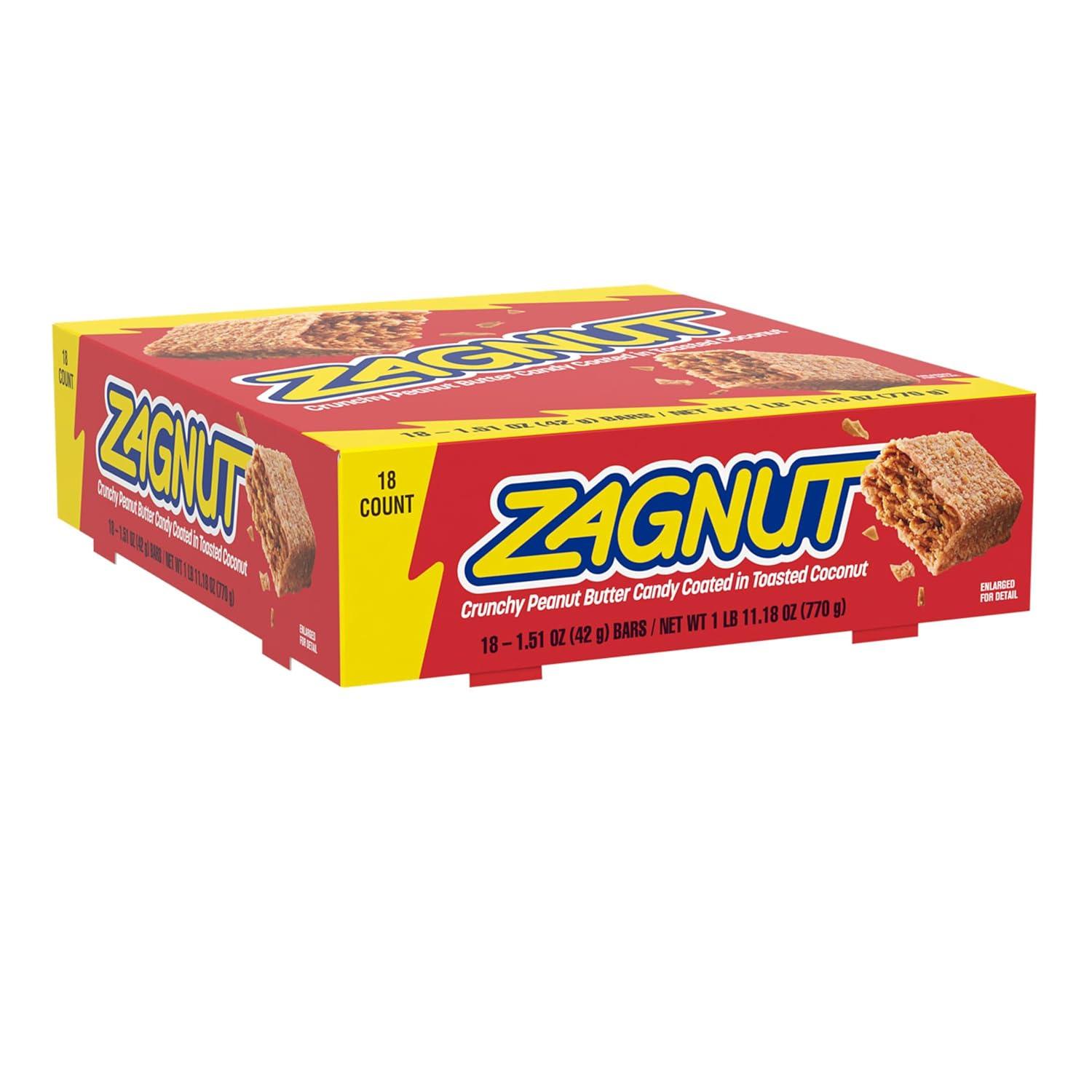 imageZAGNUT Crunchy Peanut Butter with Toasted Coconut Candy Bars 151 oz 18 Count