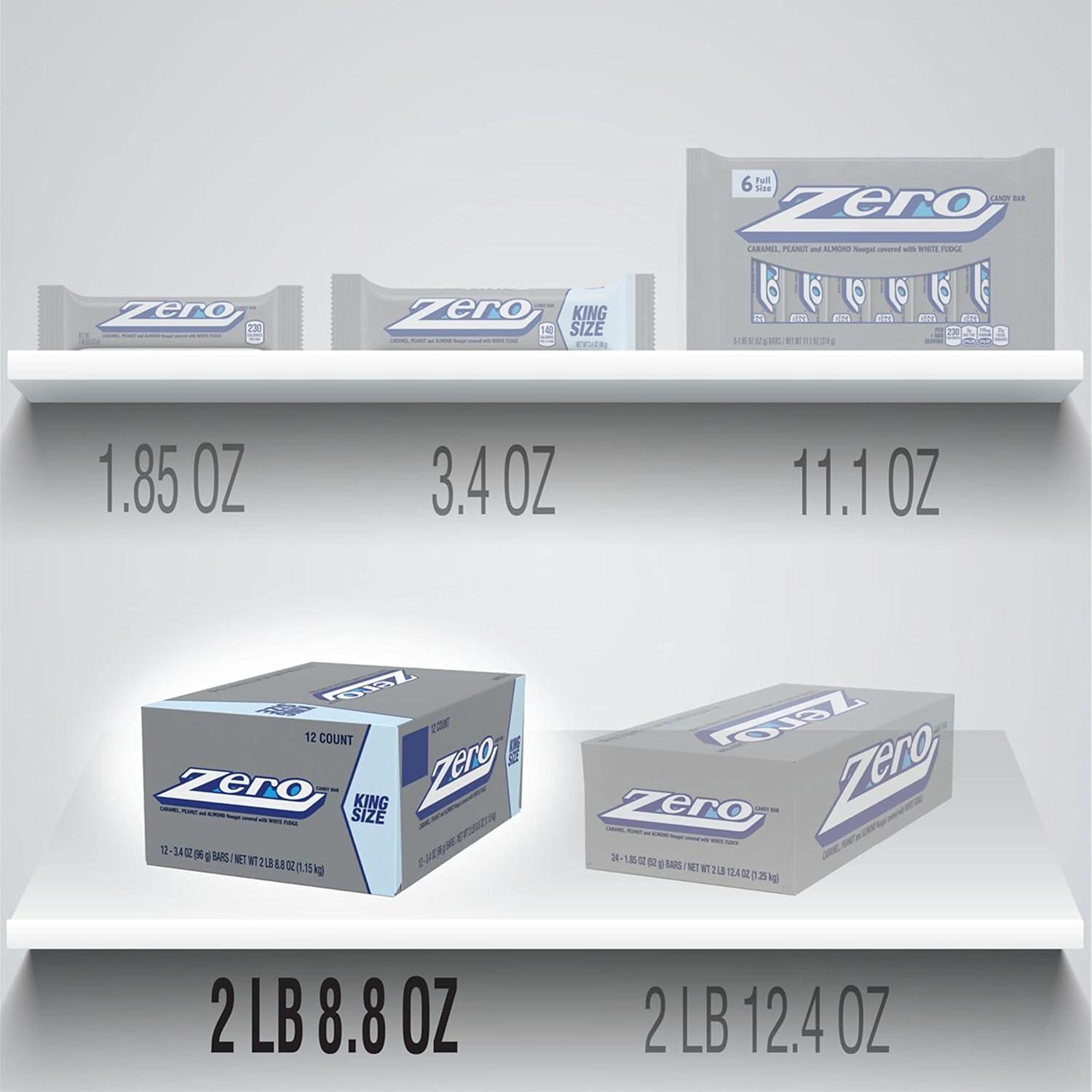 imageZERO White Fudge Caramel Peanut and Almond Nougat King Size Candy Bulk Individually Wrapped 34 oz Bars 12 Count