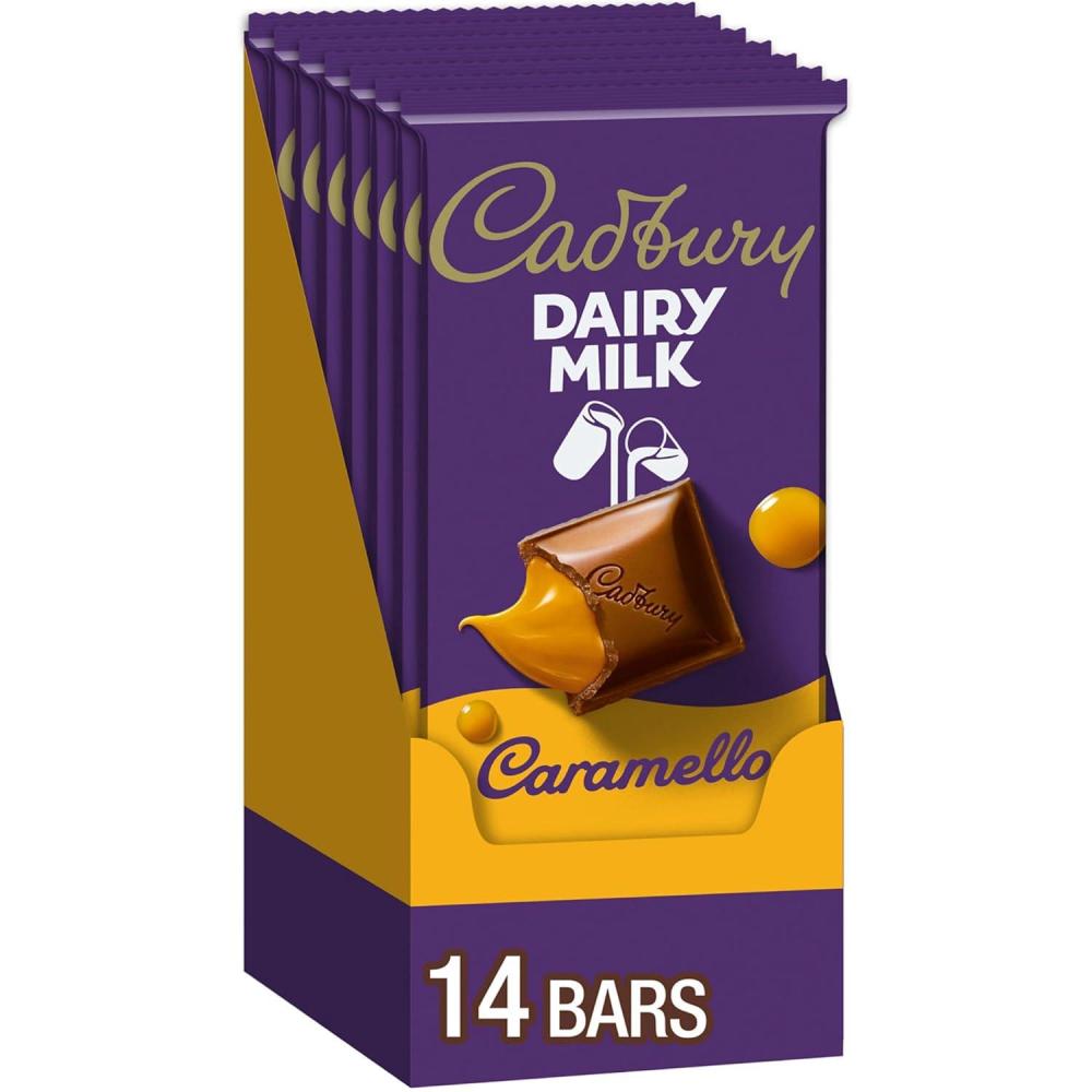 imageCADBURY DAIRY MILK CARAMELLO Milk Chocolate Candy Bars 4 oz 14 CountXL pack of 14
