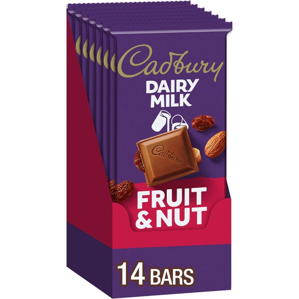 imageCADBURY DAIRY MILK Fruit ampamp Nut Milk Chocolate Candy Bars 35 oz 14 Count35 Ounce Pack of 14