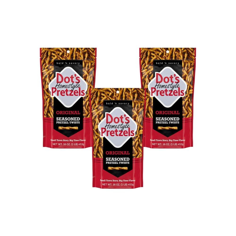 imageDots Pretzels Bundle Pack Original Honey Mustard and Cinnamon Sugar Seasoned Pretzel Twist Snack 16oz Grocery Sized Bags 3 PackOriginal
