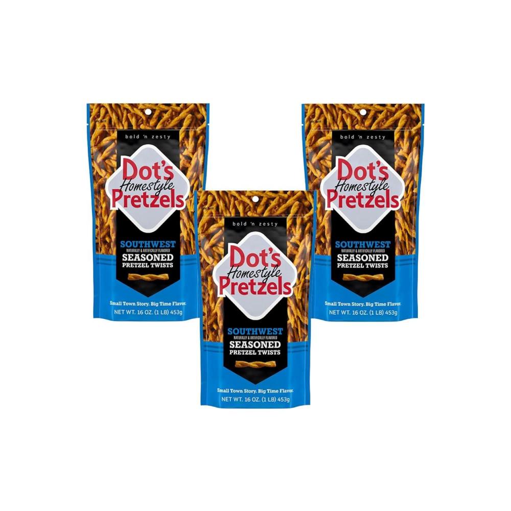imageDots Pretzels Bundle Pack Original Honey Mustard and Cinnamon Sugar Seasoned Pretzel Twist Snack 16oz Grocery Sized Bags 3 PackSouthwest