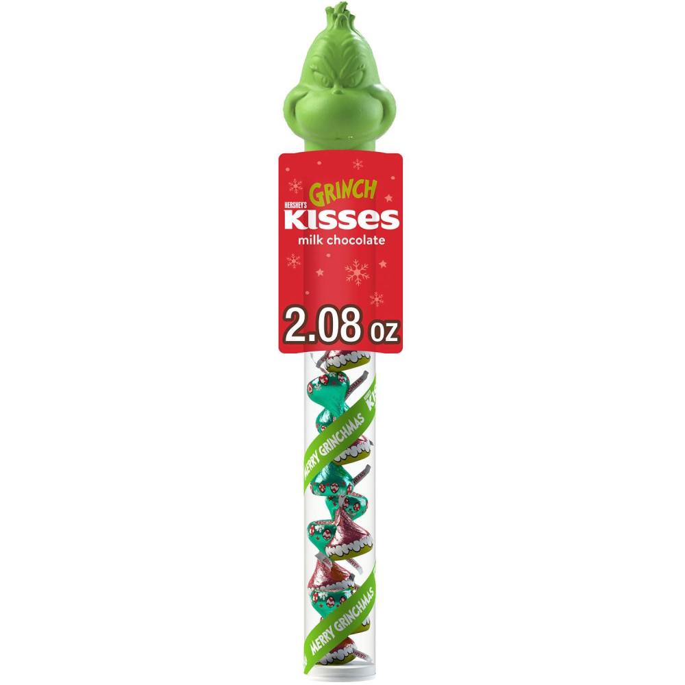 imageHERSHEYS KISSES Grinch Milk Chocolate Candy Christmas 208 oz Filled Plastic CaneMilk Chocolate