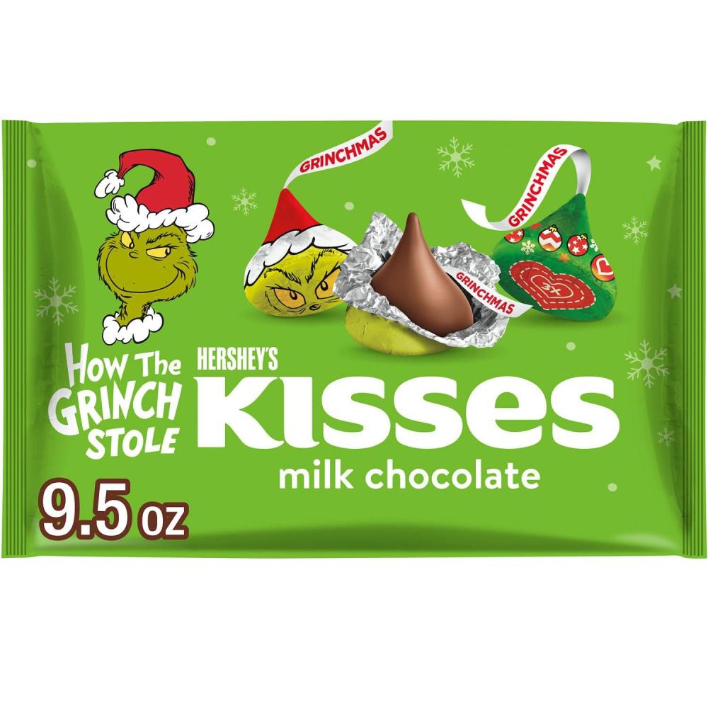 imageHERSHEYS KISSES Grinch Milk Chocolate Christmas Candy Bulk Bag 3385 ozMilk Chocolate