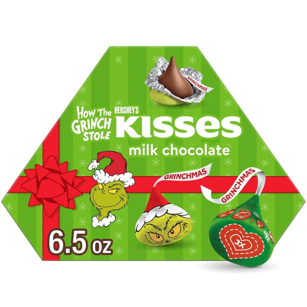 imageHERSHEYS KISSES Grinch Milk Chocolate Christmas Candy Gift Box 65 oz