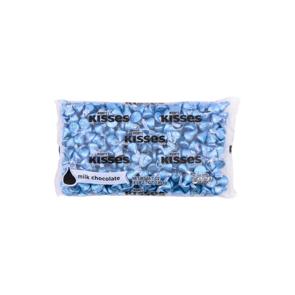 imageHERSHEYS KISSES Milk Chocolate Candy Bulk Bag 60 ozBulk Kisses Blue Foils