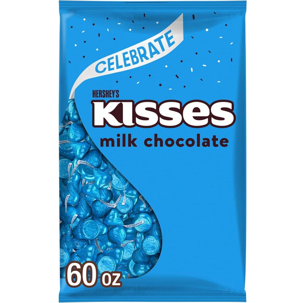imageHERSHEYS KISSES Milk Chocolate Candy Bulk Bag 60 ozLight Blue