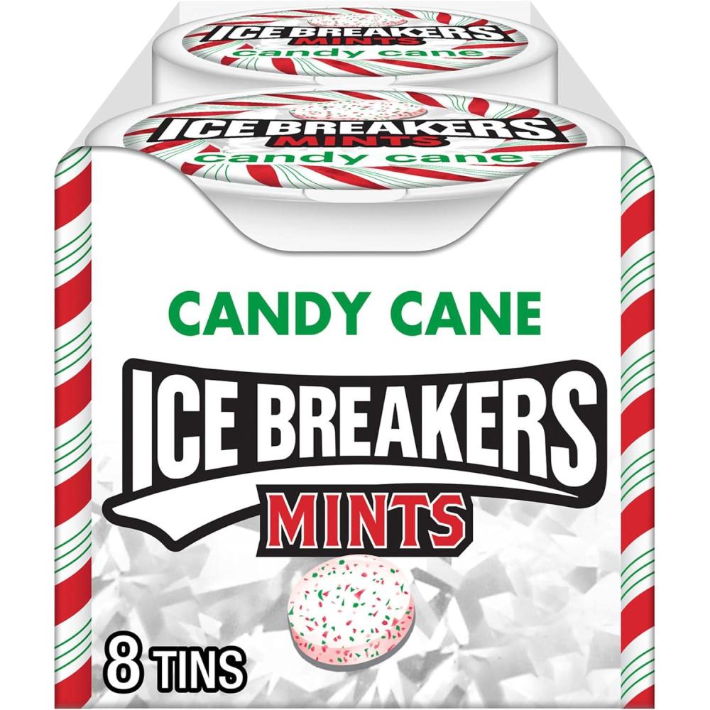 imageICE BREAKERS Candy Cane Christmas Stocking Stuffer Sugar Free Breath Mints Tins 15 oz 8 Count