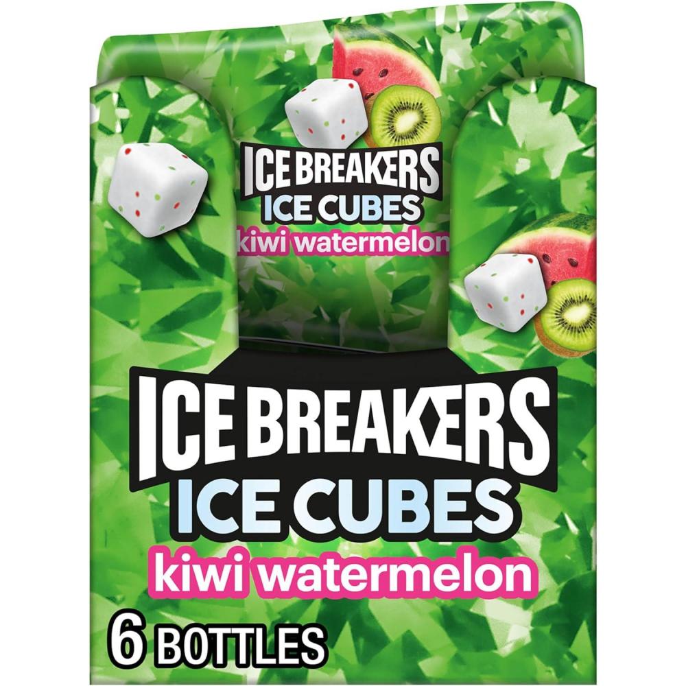 imageICE BREAKERS Ice Cubes Bubble Breeze Flavored Sugar Free Chewing Gum Bottles 324 oz 6 Count 40 PiecesKiwi Watermelon