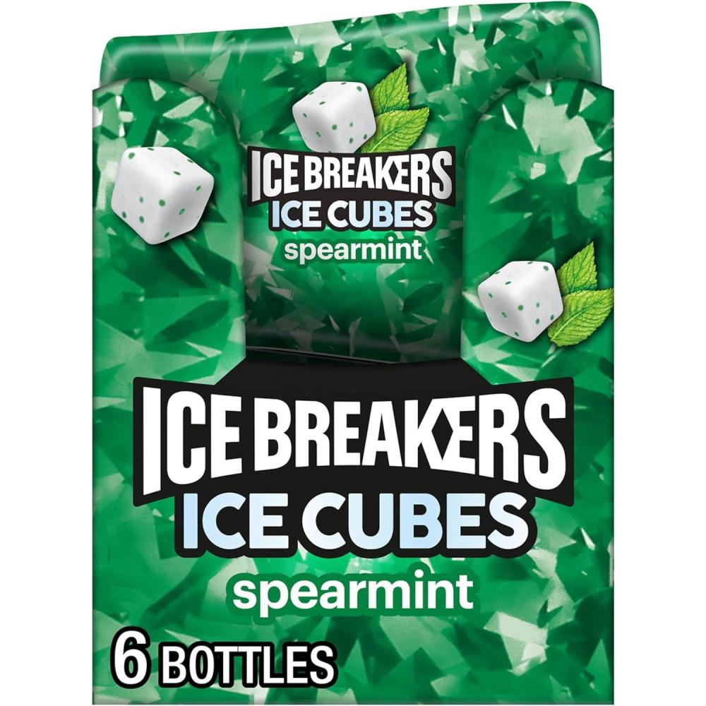 imageICE BREAKERS Ice Cubes Spearmint Sugar Free Chewing Gum Pouch 811 oz 100 PiecesSpearmint