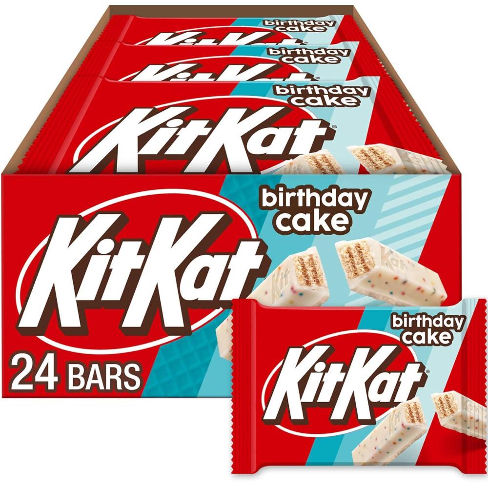 imageKIT KAT Birthday Cake Flavored Creme with Sprinkles Bulk Individually Wrapped Wafer Candy Bars 15 oz 24 Count