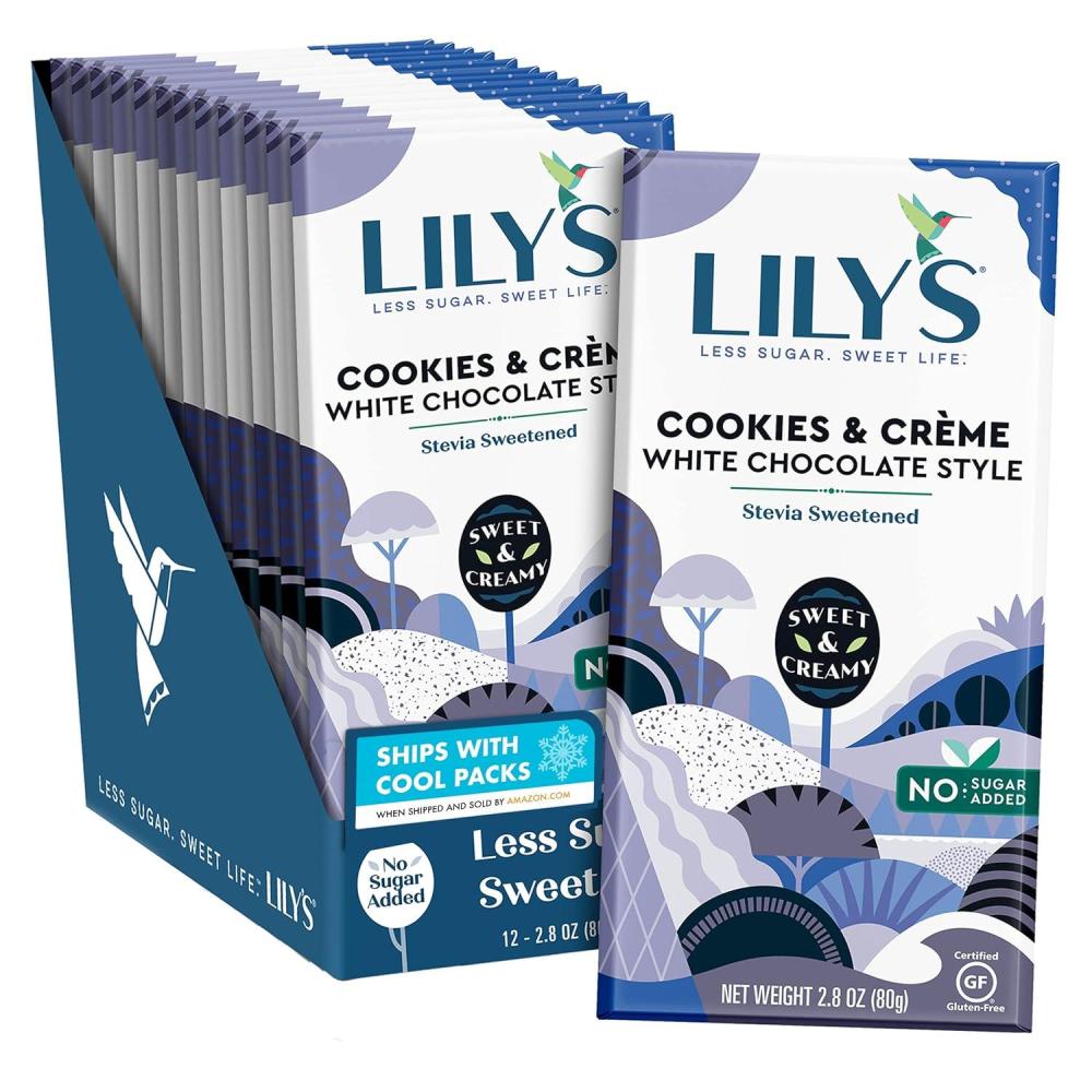 imageLILYS Original White Chocolate Style No Sugar Added Sweets Bars 28 oz 12 CountCookies and Creme White Chocolate Style