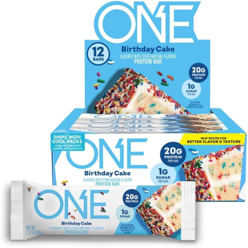 imageONE Protein Bars Blueberry Cobbler Gluten Free with 20g Protein and 1g Sugar Pantry Staples 212 oz 12 CountBirthday Cake
