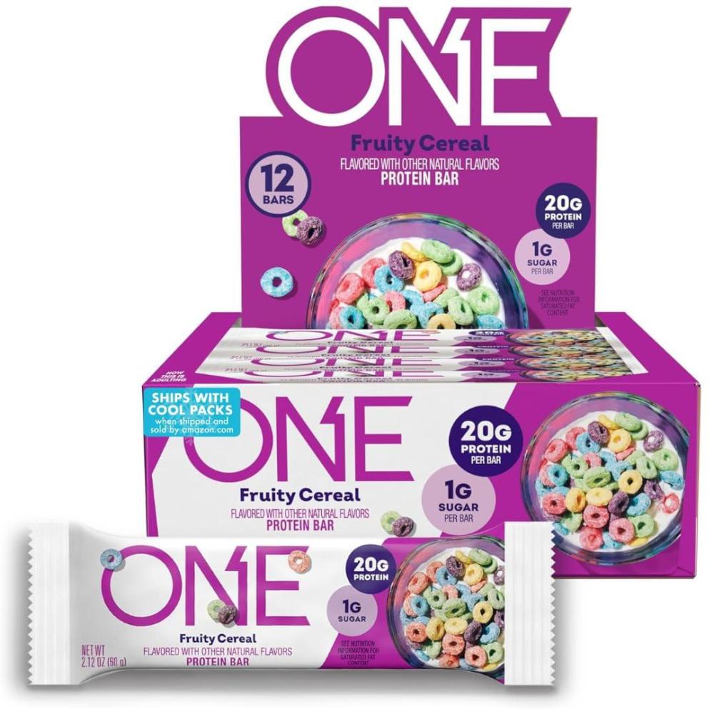 imageONE Protein Bars Blueberry Cobbler Gluten Free with 20g Protein and 1g Sugar Pantry Staples 212 oz 12 CountFruity Cereal