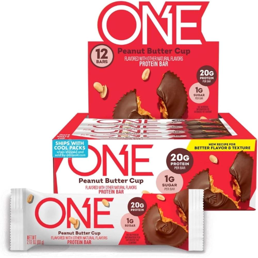 imageONE Protein Bars Blueberry Cobbler Gluten Free with 20g Protein and 1g Sugar Pantry Staples 212 oz 12 CountPeanut Butter Cup