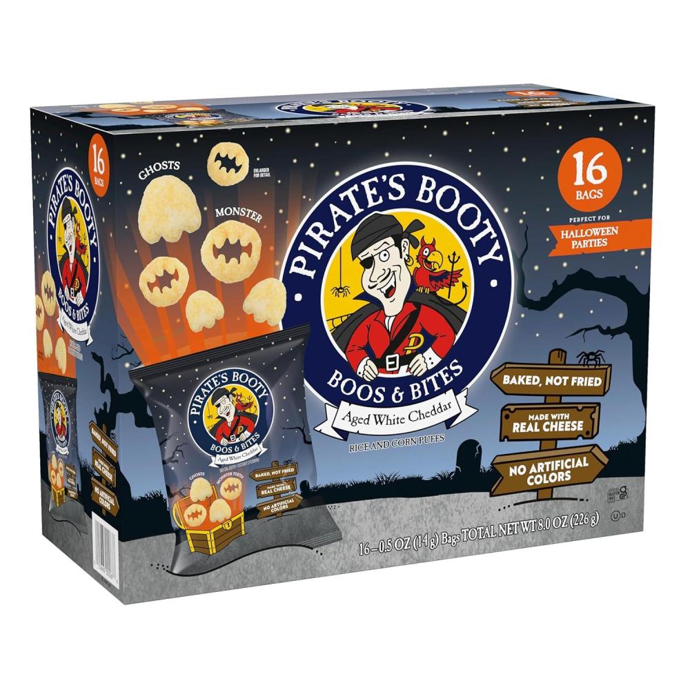 imagePirates Booty Aged White Cheddar and Cheddar Blast Cheese Puffs Variety Pack GlutenFree Kids Snacks 05oz and 075oz 18ctHalloween