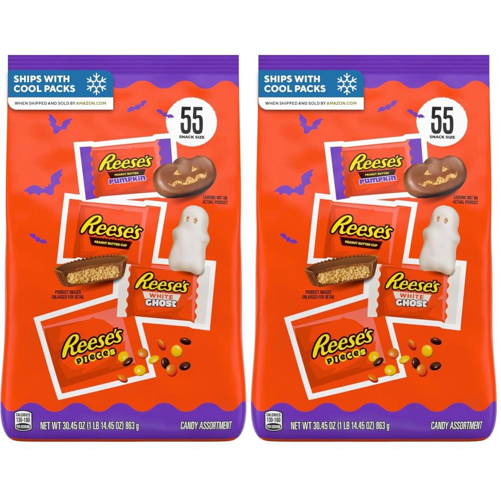 imageREESES Assorted Flavored Snack Size Peanut Butter Halloween Candy Bag 3045 oz 55 PiecesBundle Pack of 2
