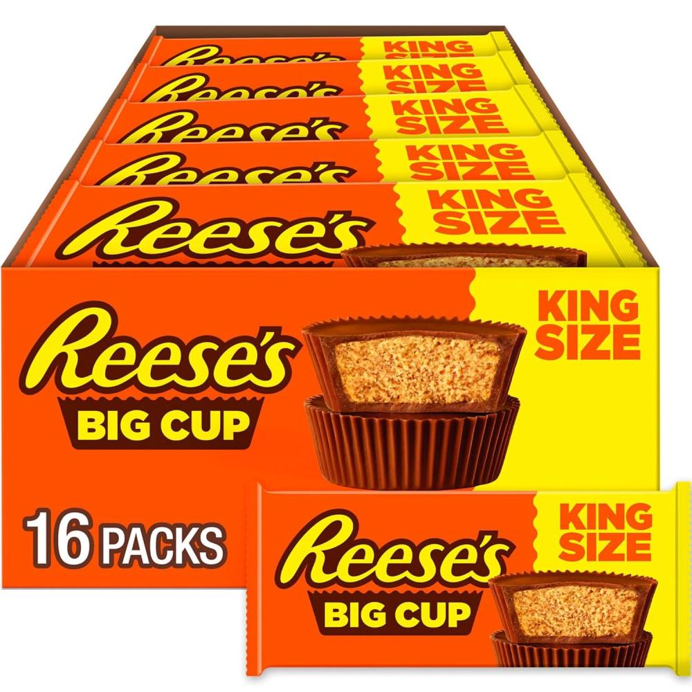 imageREESES Big Cup Milk Chocolate King Size Peanut Butter Cups Candy Packs 28 oz 16 Count