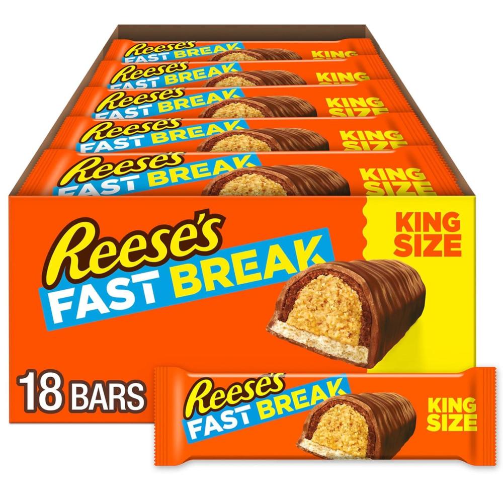 imageREESES FAST BREAK Chocolate Peanut Butter and Nougat King Size Candy Bars 35 oz 18 CountFast Break King Size