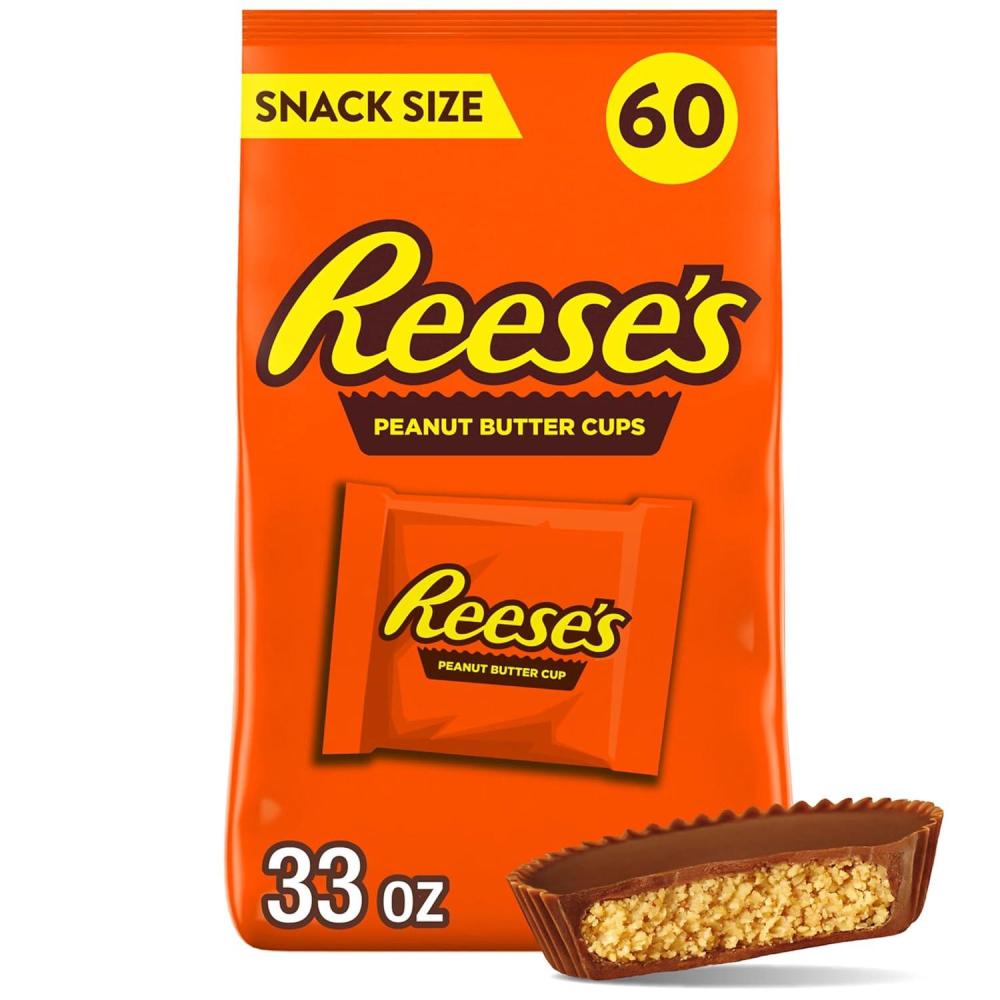 imageREESES Milk Chocolate Snack Size Peanut Butter Cups Candy Bag Halloween Candy 33 oz 60 PiecesMilk Chocolate