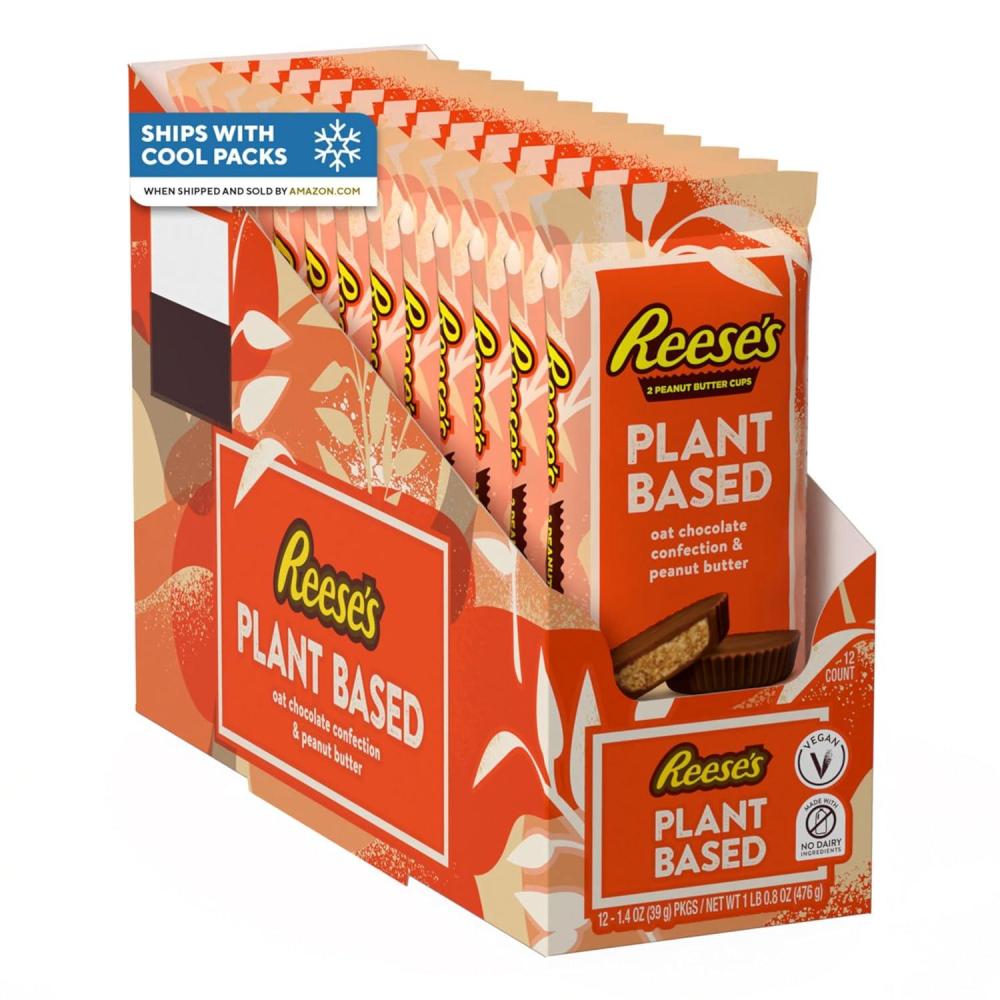 imageREESES Plant Based Oat Chocolate Confection Peanut Butter Cups Candy Packs 14 oz 12 Count