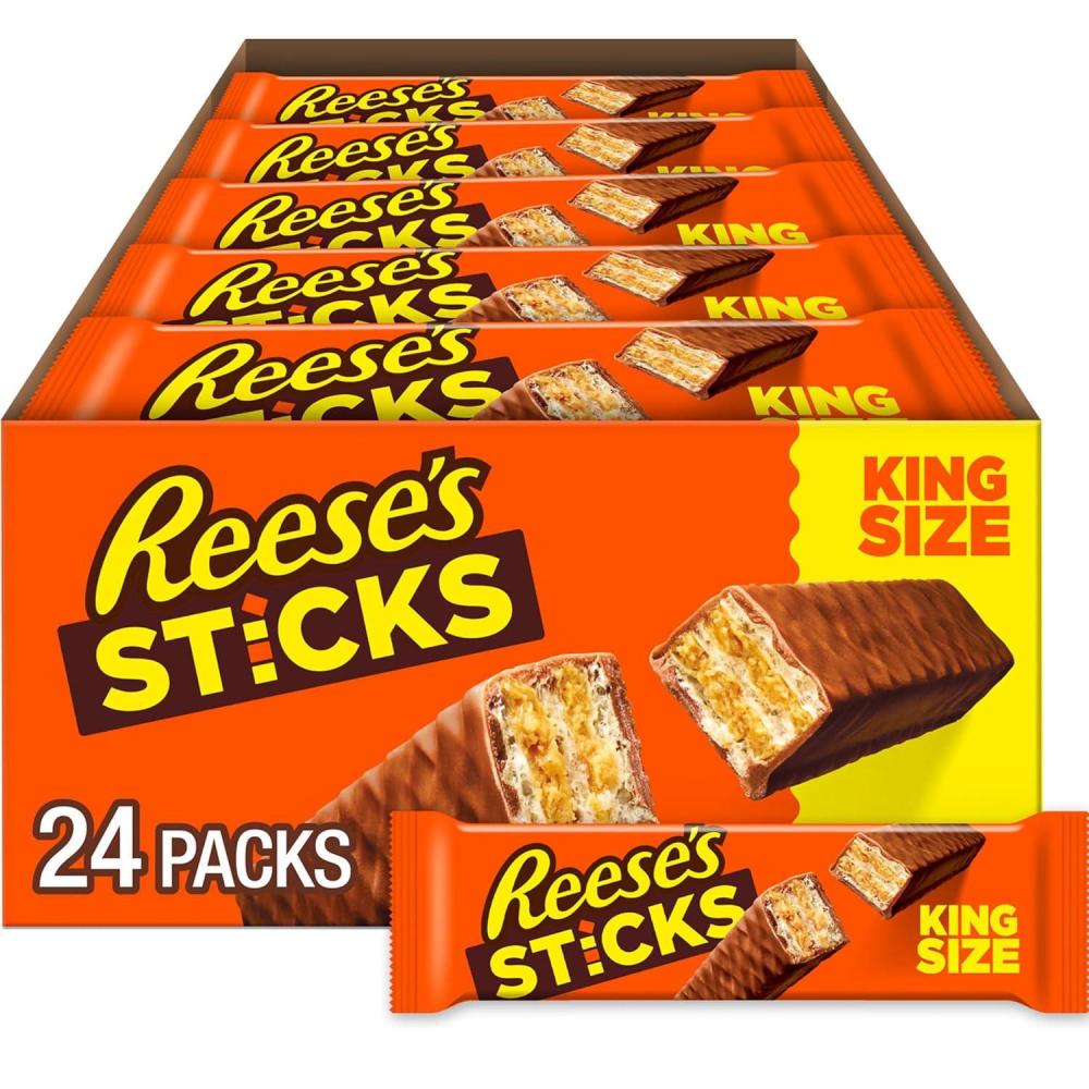 imageREESES STICKS Milk Chocolate Peanut Butter Wafer King Size Candy Packs 3 oz 24 Count3 Ounce Pack of 24