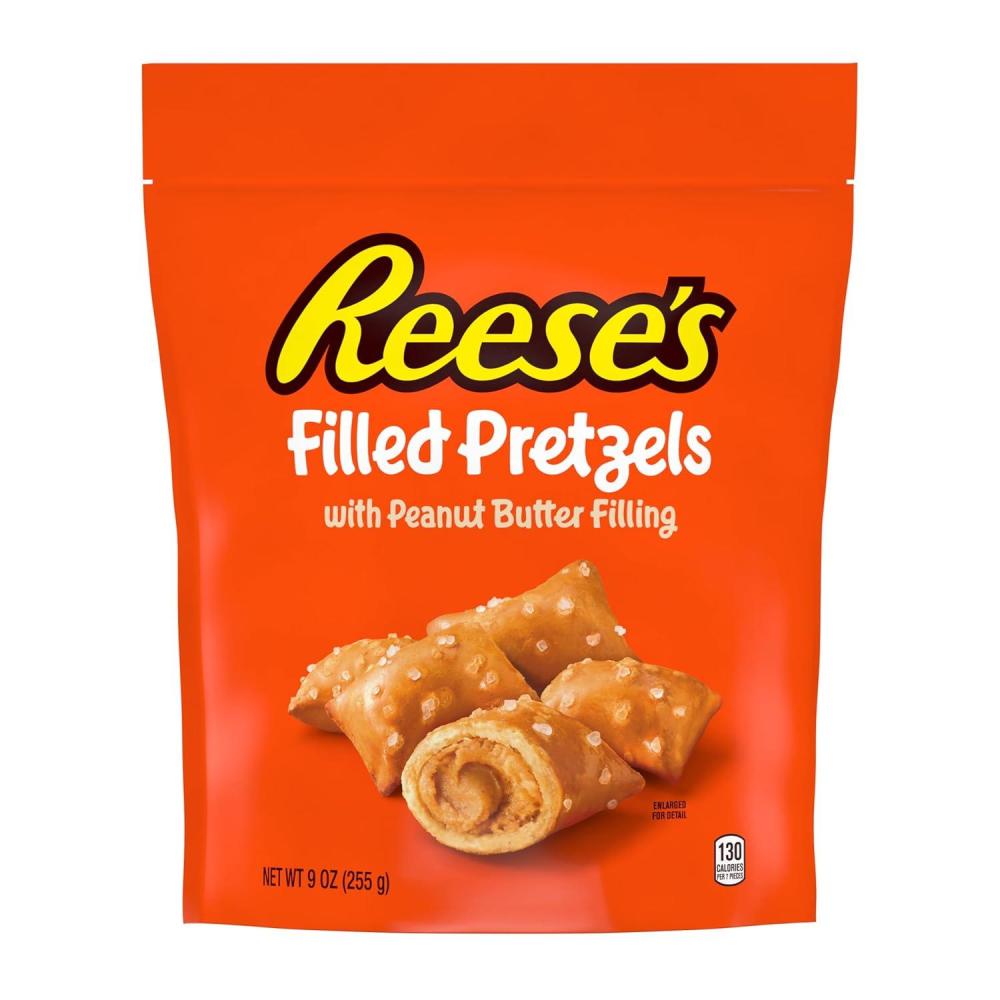 imageReeses Filled Pretzels Peanut Butter Pretzel Nuggets Crunchy Ready to Eat Sweet and Salty Snack 9oz Resealable Bag