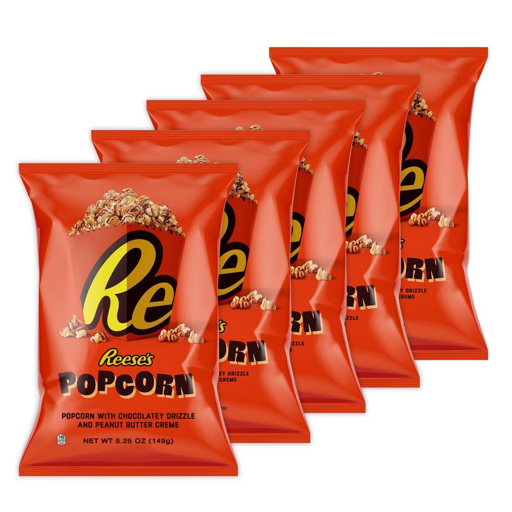 imageReeses Popcorn 525oz Grocery Sized Bag Popcorn Drizzled in Reeses Peanut Butter and Chocolate Ready to Eat Savory Snack Sweet and Salty525 Ounce Pack of 5