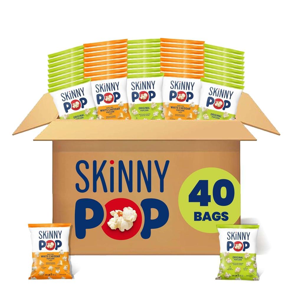 imageSkinnyPop Popcorn Original Whole Grain DairyFree Snack 065oz Bags 30ctOriginal  CheddarCheese