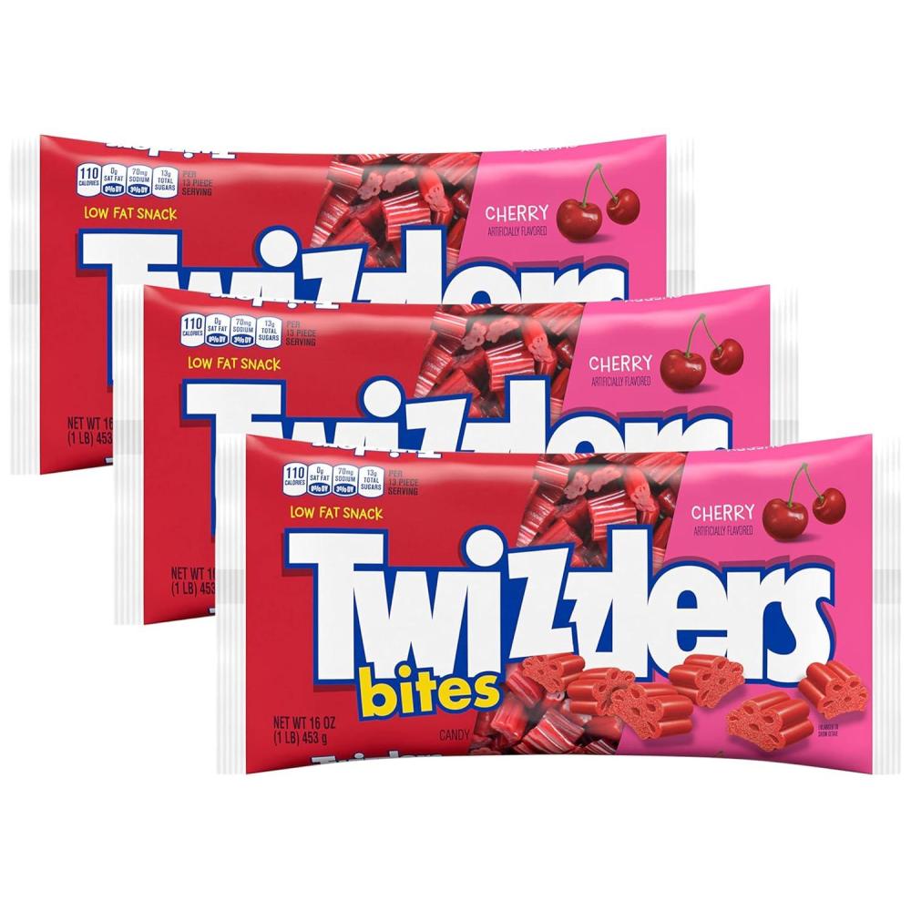imageTWIZZLERS Bites Cherry Flavored Licorice Style Chewy Candy Bag 16 ozCherry Bites