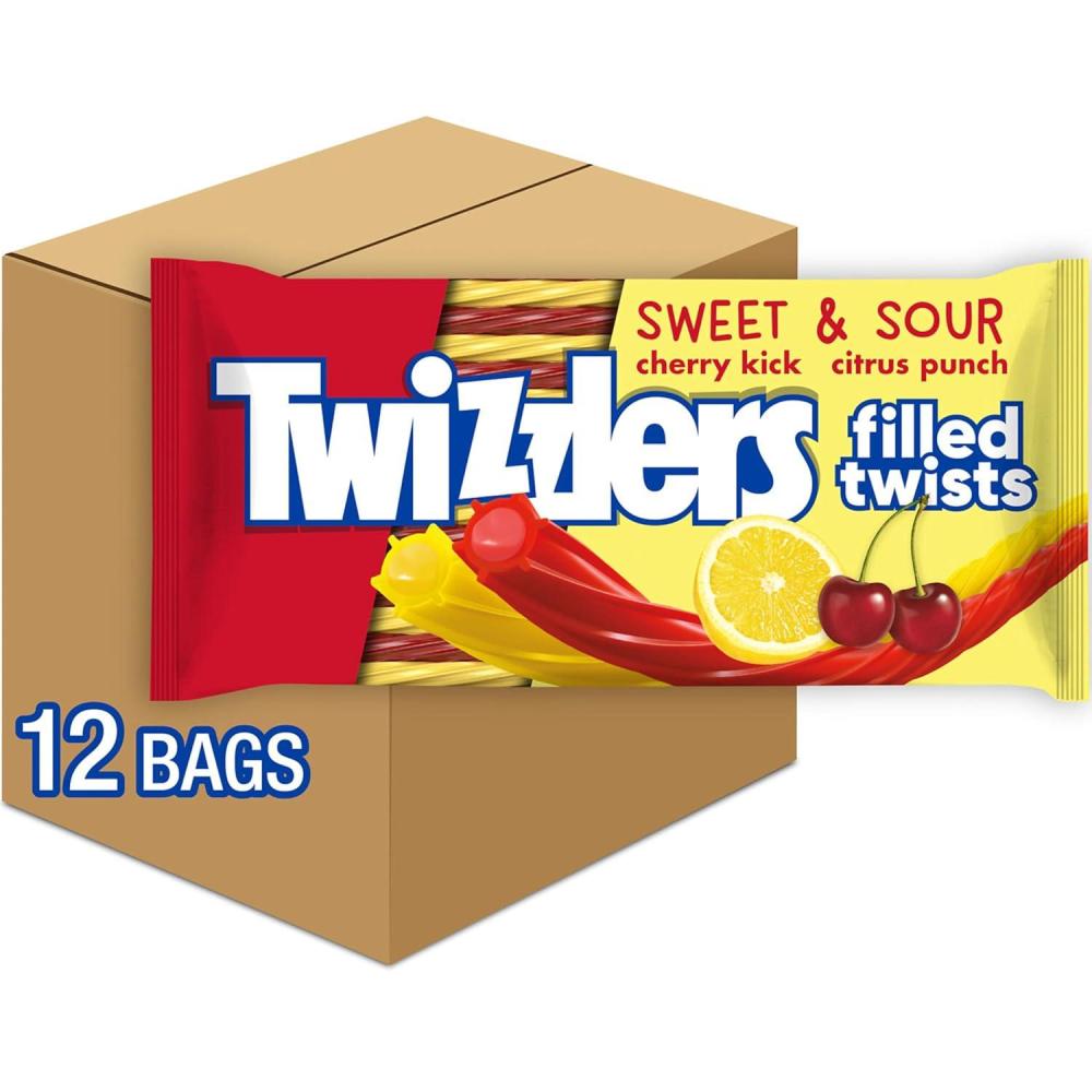 imageTWIZZLERS Filled Twists Orange Cream Pop Flavored Chewy Candy Bags 11 oz 12 CountRed
