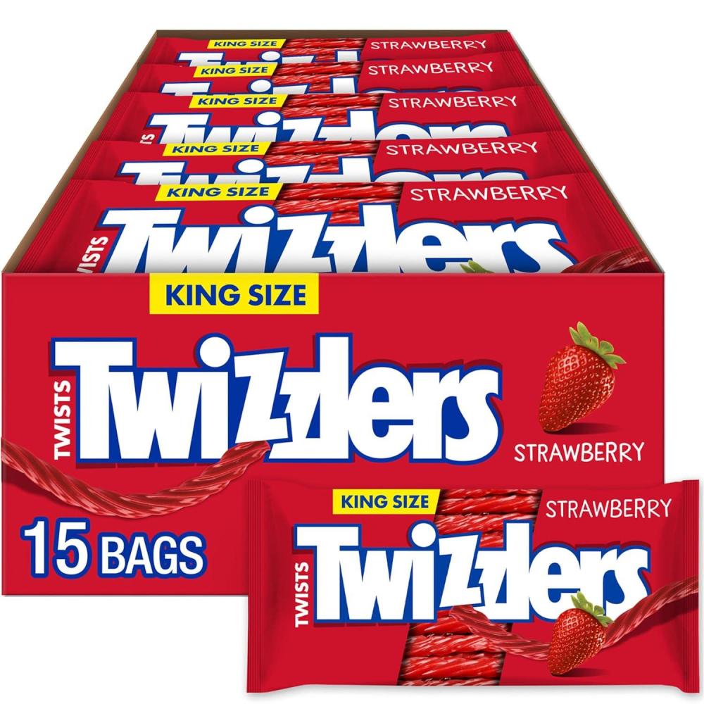 imageTWIZZLERS Twists Strawberry Flavored King Size Chewy Candy Packs 5 oz 15 Count5 Ounce Pack of 15