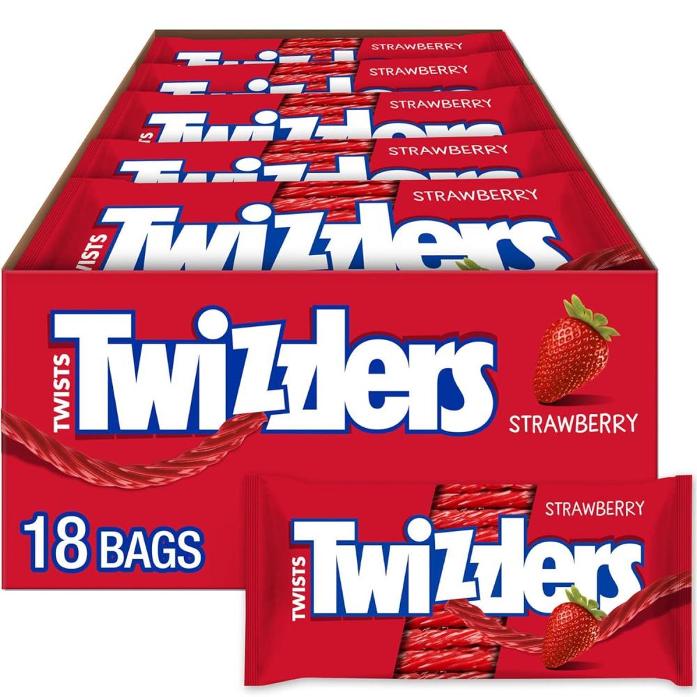 imageTWIZZLERS Twists Strawberry Flavored Licorice Style Chewy Candy Packs 25 oz 18 Count25 Ounce Pack of 18