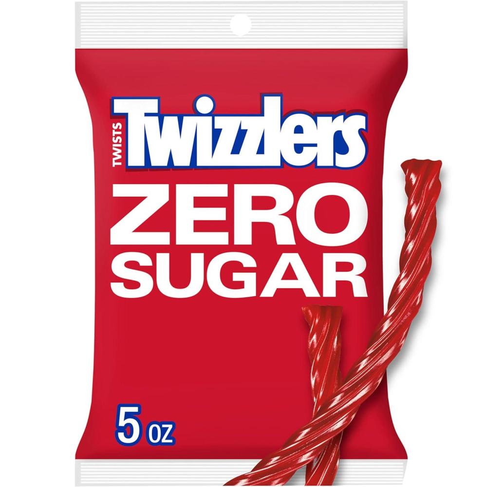 imageTWIZZLERS Zero Sugar Twists Strawberry Flavored Licorice Style Chewy Candy Bags 5 oz 12 CountStrawberry