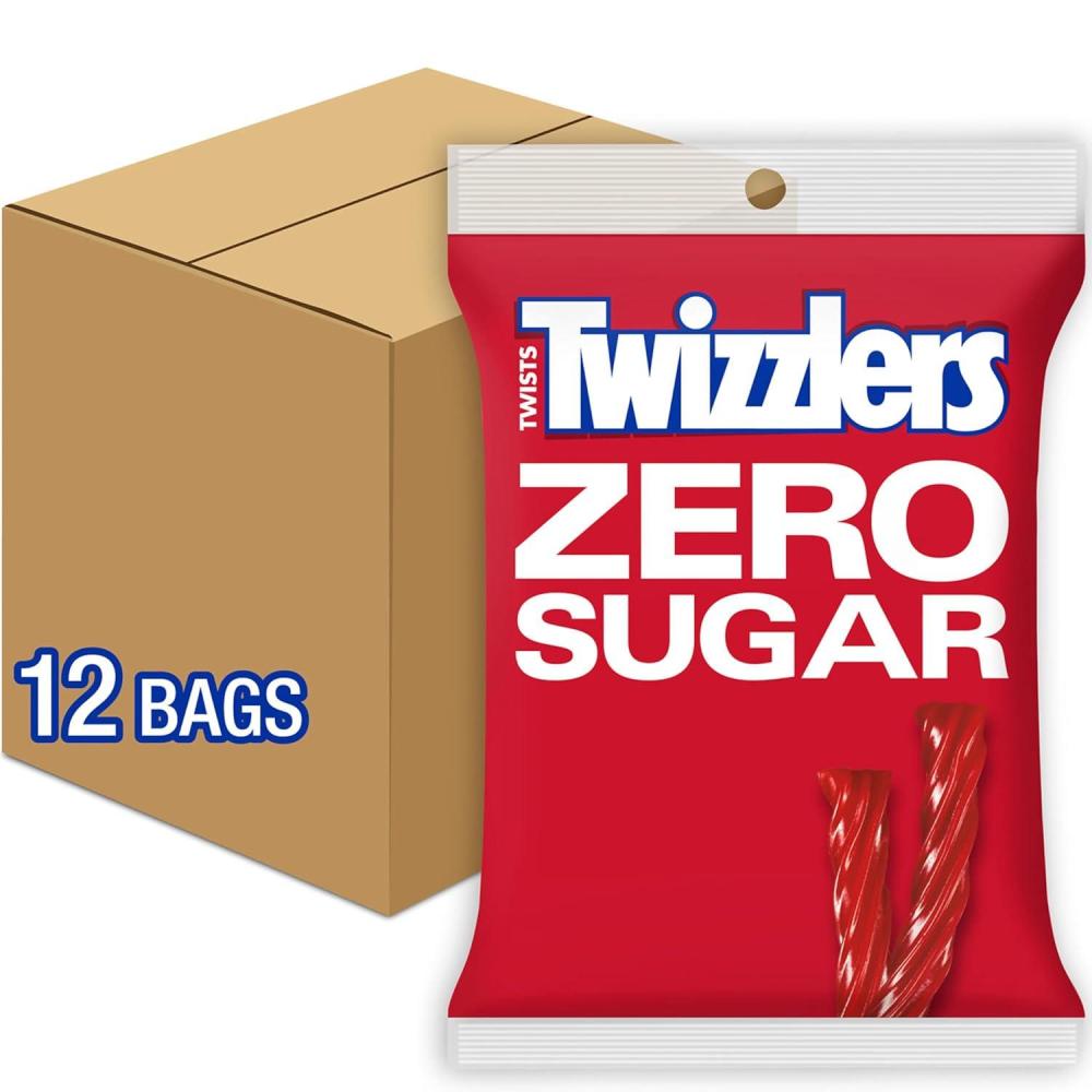imageTWIZZLERS Zero Sugar Twists Strawberry Flavored Licorice Style Chewy Candy Bags 5 oz 12 CountSugar Free Strawberry