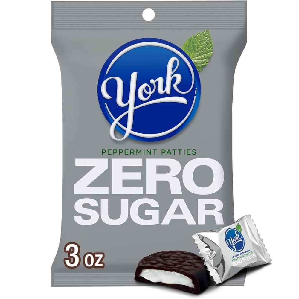 imageYORK Zero Sugar Chocolate Peppermint Patties Candy Bags 3 oz 12 Count