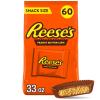 REESE’S Milk Chocolate Snack Size Peanut Butter Cups, Candy Bag, Halloween Candy, 33 oz (60 Pieces)(Milk Chocolate)