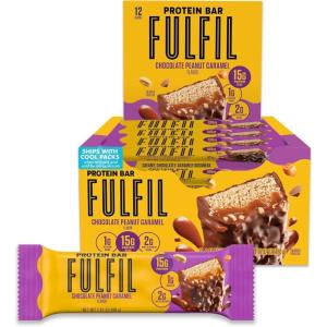 FULFIL Protein Snack Bars, Chocolate Salted Caramel Flavored, Gluten Free with 15g Protein, Pantry Staples, 12 Count(Chocolate Peanut Caramel)