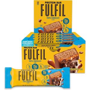 FULFIL Protein Snack Bars, Chocolate Salted Caramel Flavored, Gluten Free with 15g Protein, Pantry Staples, 12 Count(Triple Chocolate)