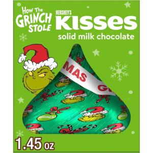 HERSHEY’S KISSES Grinch Solid Milk Chocolate, Christmas Candy Gift Box, 1.45 oz(Milk Chocolate)