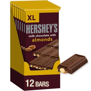 HERSHEY’S Milk Chocolate with Almonds XL, Candy Bars, 4.25 oz (12 Count, 16 Pieces)