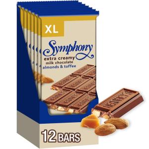 HERSHEY’S SYMPHONY Chocolate Almond Toffee XL, Candy Bars, 4.25 oz (16 Pieces, 12 Count)(Chocolate Almond Toffee)