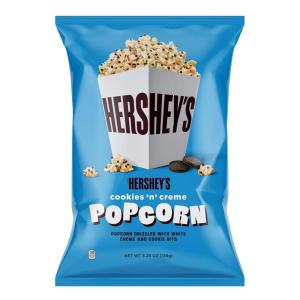Hershey’s Cookies N Crème, 5.25oz Grocery Sized Bag, Popcorn drizzled in white creme and cookie bits, Ready to Eat, Savory Snack, Sweet and Salty(5.25 Ounce (Pack of 1))