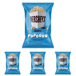 Hershey’s Cookies N Crème, 5.25oz Grocery Sized Bag, Popcorn drizzled in white creme and cookie bits, Ready to Eat, Savory Snack, Sweet and Salty(5.25 Ounce (Pack of 4))