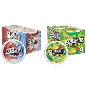 ICE BREAKERS Duo Fruit Plus Cool Raspberry Flavored Sugar Free Mints Pucks, 1.3 oz (8 Count)(Duo & Sours)