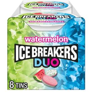 ICE BREAKERS Duo Fruit Plus Cool Raspberry Flavored Sugar Free Mints Pucks, 1.3 oz (8 Count)(Watermelon Cool)