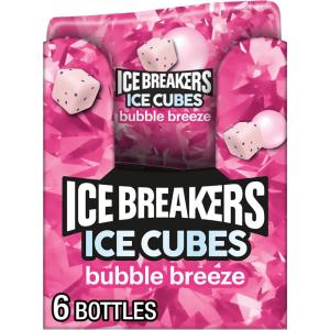 ICE BREAKERS Ice Cubes Bubble Breeze Flavored Sugar Free Chewing Gum Bottles, 3.24 oz (6 Count, 40 Pieces)(Bubble Breeze)