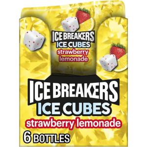 ICE BREAKERS Ice Cubes Bubble Breeze Flavored Sugar Free Chewing Gum Bottles, 3.24 oz (6 Count, 40 Pieces)(Strawberry Lemonade)