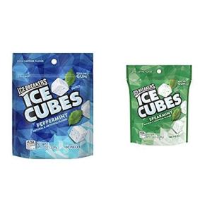 ICE BREAKERS Ice Cubes Peppermint Sugar Free Chewing Gum Pouch, 8.11 oz (100 Pieces)(Peppermint & Spearmint)