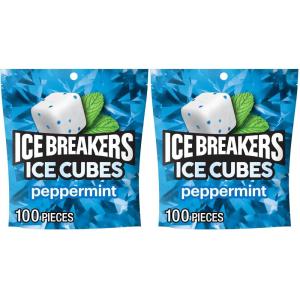 ICE BREAKERS Ice Cubes Peppermint Sugar Free Chewing Gum Pouch, 8.11 oz (100 Pieces)(Peppermint)